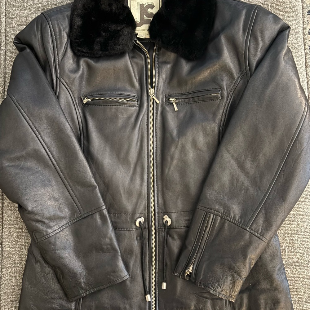 Black Leather Jacket with Fur Collar